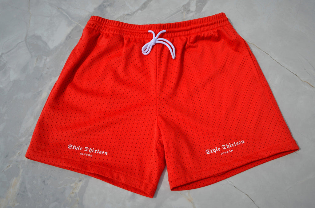 Men's Graphic Mesh Shorts - Red Lightning